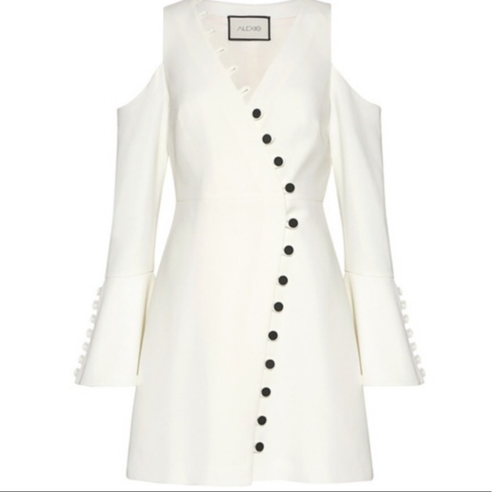 ALEXIS White Galen Button Bell Sleeves Mini Dress
